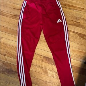 Adidas Kids Red Joggers with White Stripes